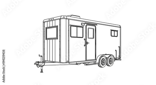 Outline illustration of a generic utility cargo trailer on a white background transport vehicle