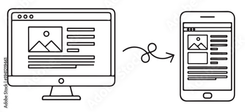 A simple line drawing of a computer and mobile phone with responsive design