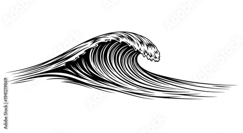 Stylized Black and White Ocean Wave Illustration