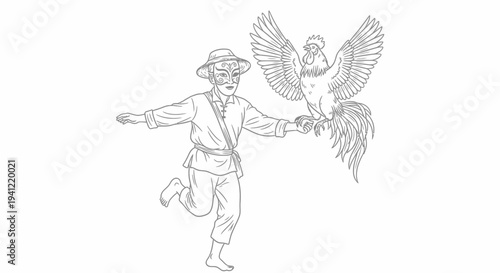 Traditional Chinese Rooster Dance Performance with Masked Performer