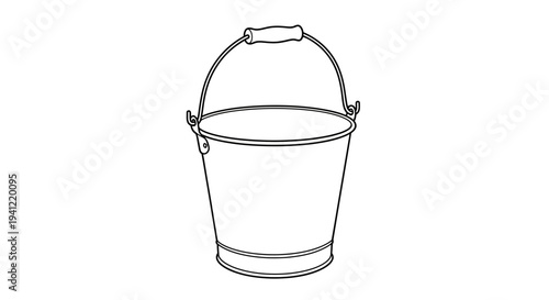 Vintage Metal Bucket with Wooden Handle - Isolated on White Background