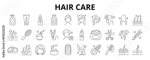 30 Hair care Line Banner Web Icon Set Vector Illustration