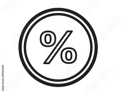 A simple black and white icon of a percent sign in a circle