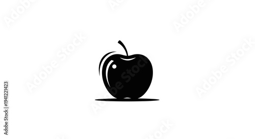 Simple Black Apple Icon Silhouette on White Background