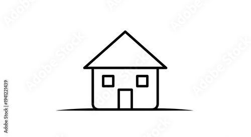 Simple House Icon Outline, Minimalist Home Symbol, Vector Illustration on White Background