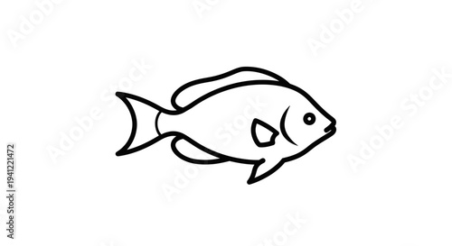 Simple Line Art Icon of a Fish, Minimalist Aquatic Animal Illustration