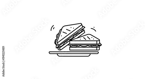 Simple Line Art Illustration of Two Delicious Sandwiches on a Plate