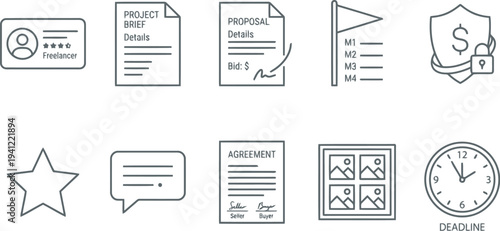 Business icons set, project management symbols, finance and marketing elements