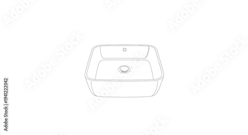 Modern Square Ceramic Bathroom Sink Line Drawing Illustration