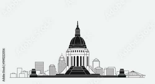 Monochromatic Skyline Silhouette of a Grand Dome Building with Cityscape