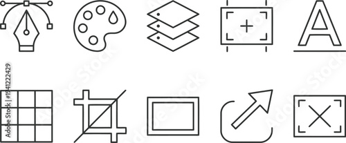 Set of graphic design and photo editing tools icons