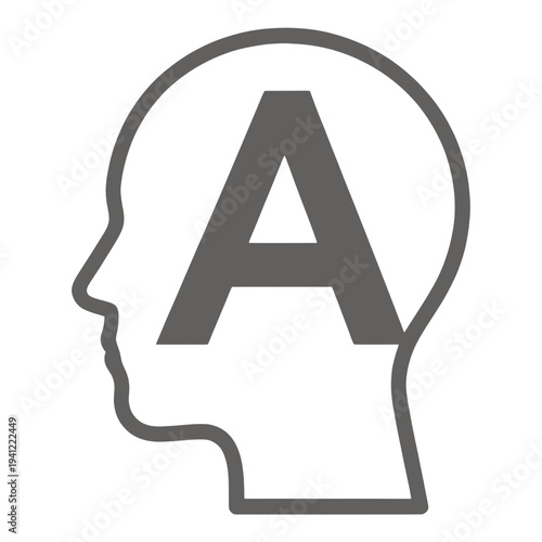Outline Human Head Profile With Letter A Icon for App UI