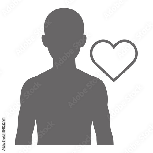 Outline Human Silhouette With Heart Icon for App UI