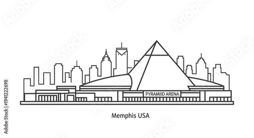 Memphis USA Skyline with Iconic Pyramid Arena Landmark
