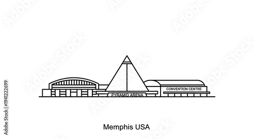 Memphis USA Skyline: Pyramid Arena and Convention Center Line Art