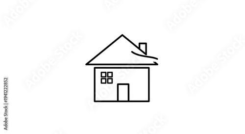 Minimalist Line Art Icon of a House with a Chimney and Windows