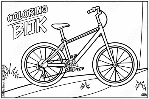 Bicycle Coloring Book Page Vector Illustration – Black White Bold Line Art, Printable A4, SVG Style, Isolated on White Background
