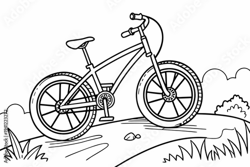 Bicycle Coloring Book Page Vector Illustration – Black White Bold Line Art, Printable A4, SVG Style, Isolated on White Background