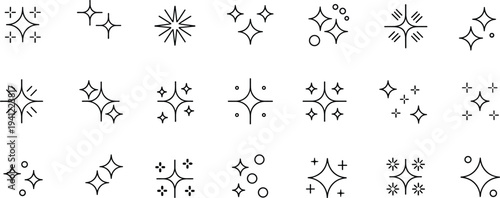 Collection of black and white star and cross symbols in various geometric patterns