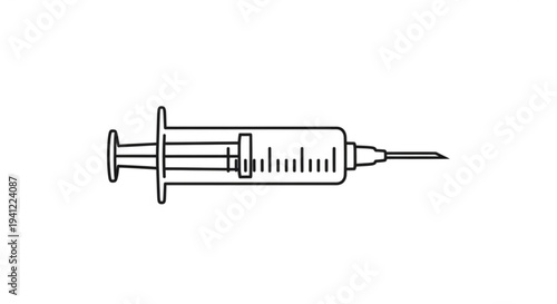 Medical syringe with needle for injection or vaccination simple line drawing health and medicine concept