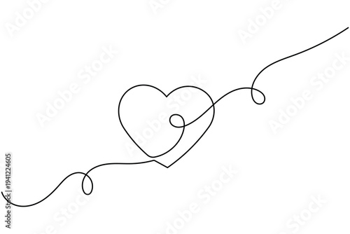 Love shape continuous one line drawing minimalist style isolate outline vector illustration