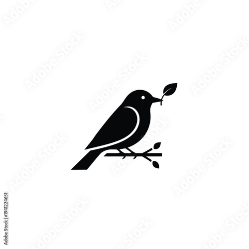 Black bird illustration on white background isolated on white background vector