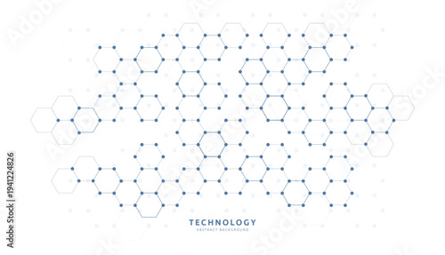 Hexagonal Technology Network Vector Background with Connected Molecule Structure and Digital Data Nodes