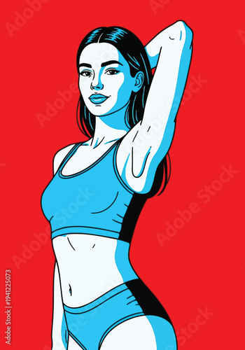 Dynamic pop culture portrait of sporty girl on red background