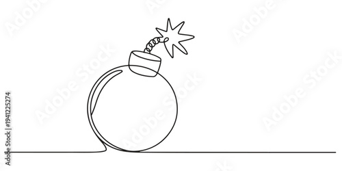 Bomb continuous one line drawing. Hand drawn one line vector.