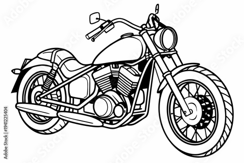 Motorcycle Coloring Book Page Vector Illustration – Black White Bold Line Art, Printable A4, SVG Style, Isolated on White Background