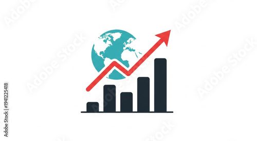 Global Business Growth Chart with Rising Arrow.