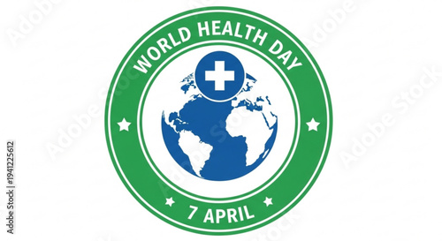 World health day logo with globe and cross on april 7th global health awareness symbol
