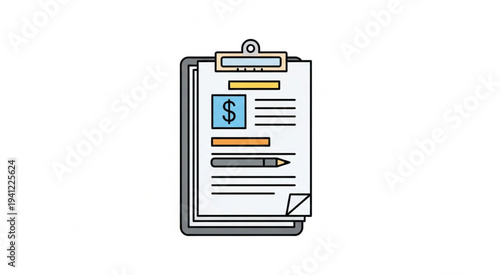 Invoice document with dollar sign on clipboard.