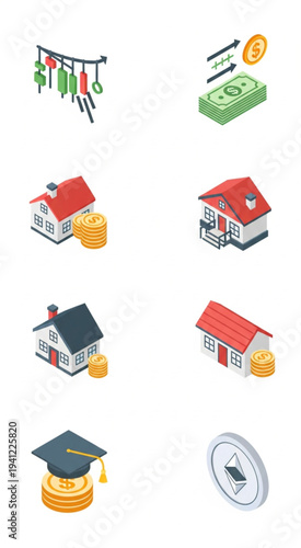 Collection of icons representing financial concepts and education.