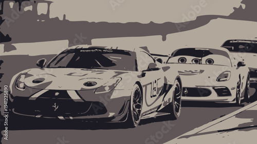 Racing cars speeding on track with dynamic motion