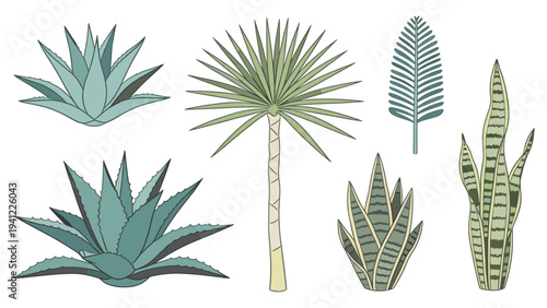 A vibrant collection of various hand-drawn tropical foliage elements, perfect for diverse design projects