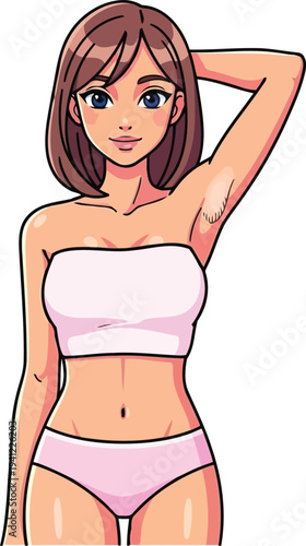 Young lady showing natural underarm hair vector graphic design