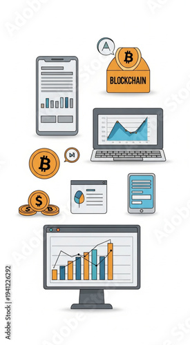 Digital devices displaying cryptocurrency market trends and graphs.
