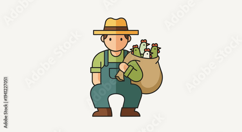 Farmer Carrying Sack of Chickens, Rural Farming, Organic Poultry, Countryside Lifestyle