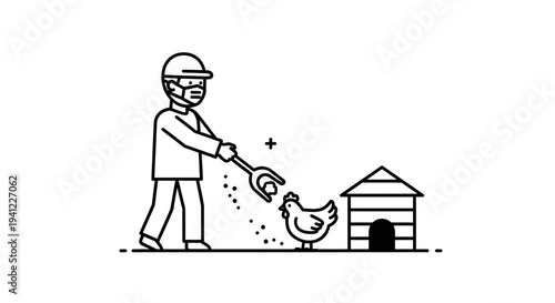 Farmer Feeding Chicken with Grains from a Scoop, Farm Animal Care