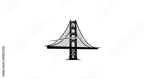 Golden Gate Bridge Silhouette, Iconic San Francisco Landmark, Black and White Vector Art