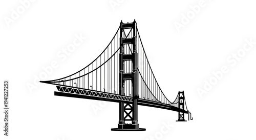 Golden Gate Bridge Silhouette Black and White Vector Illustration