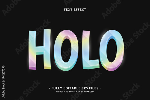 A holographic text effect with editable EPS files and fully customizable words and fonts.