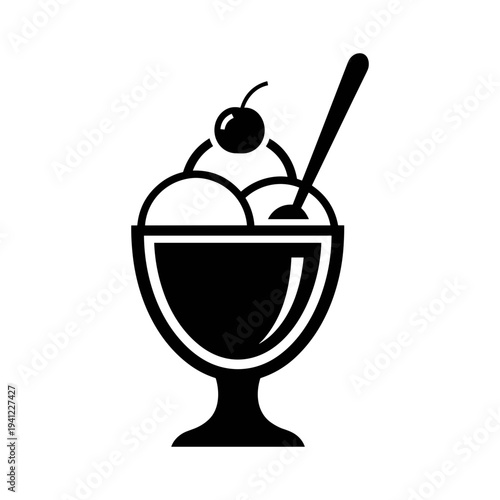 Ice Cream Sundae with Spoon Silhouette Icon Vector Graphic Dessert