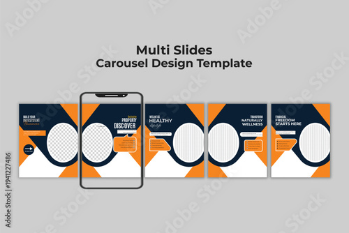 Modern blue and orange corporate social media carousel layout for business marketing posts