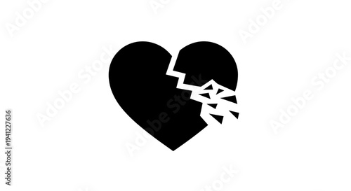 Broken Heart Symbol, Shattered Love Icon, Relationship Breakup Concept