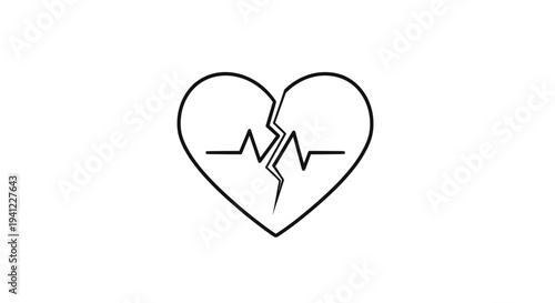 Broken Heart with ECG Line Icon - Symbol of Heartbreak, Loss, and Medical Emergency