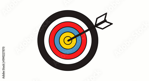 Archery target with an arrow hitting the bullseye, symbolizing achievement, accuracy, and success in a sports or business context