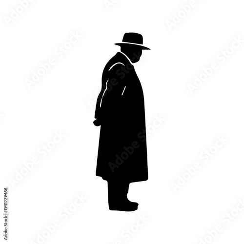 Mysterious Silhouette in Long Coat and Hat.