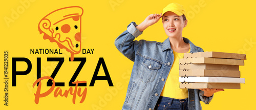 Asian female courier with p...